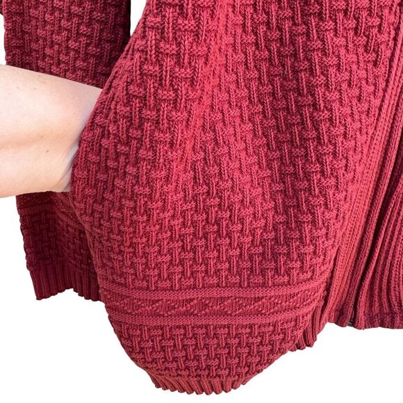 Comfort Knits Mens Red Full-Zip Basketweave Pattern Grandpa Cardigan Sweater L - Picture 6 of 9